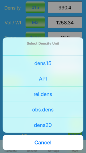 Select / convert density