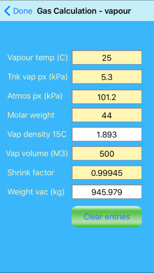 Gas calculation - vapour
